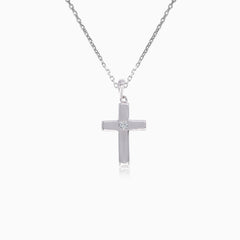 Fine cross white gold pendant with diamond