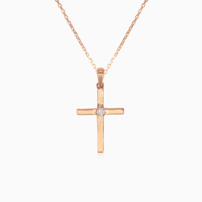 Colgante elegante con diseño de cruz para hombre y mujer en oro rosa