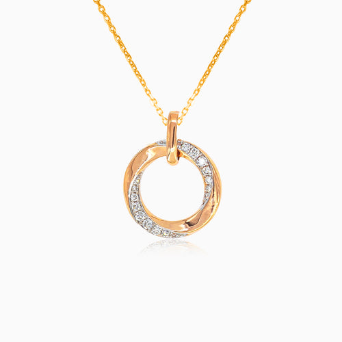 Přívěsek z růžového zlata točený kruh s diamanty