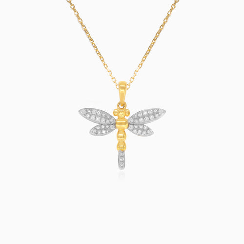 Diamond-cut dragonfly gold pendant