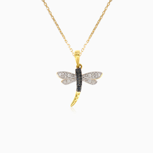 Dragonfly charm pendant in yellow gold