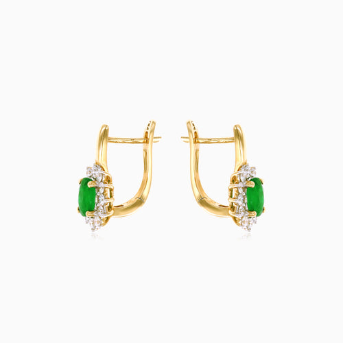 Elegantní zlaté visací náušnice s diamanty a smaragdy