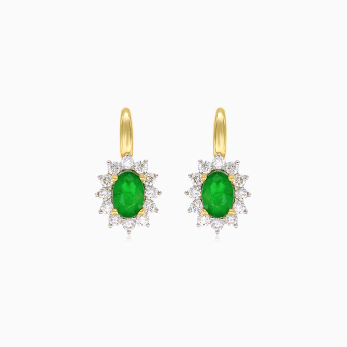 Boucles d'oreilles pendantes élégantes avec diamants et émeraudes