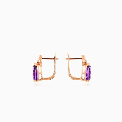 Romantic rose gold earrings with diamonds and amethyst