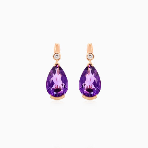 Romantic rose gold earrings with diamonds and amethyst