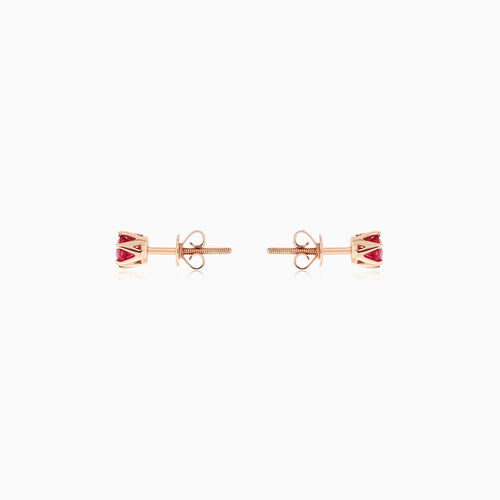Simple rose gold ruby earrings