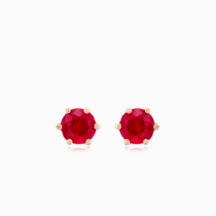 Boucles d’oreilles simples en or rose avec rubis