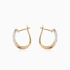 Twisted three tone gold diamond earrings