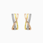 Twisted three tone gold diamond earrings