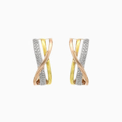 Twisted three tone gold diamond earrings