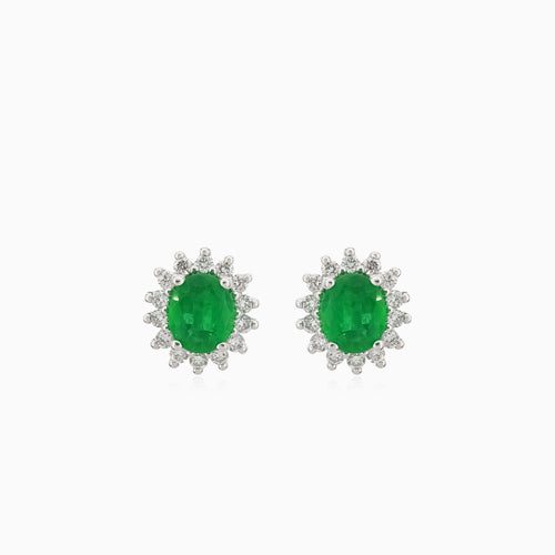 Emerald diamond white gold earrings
