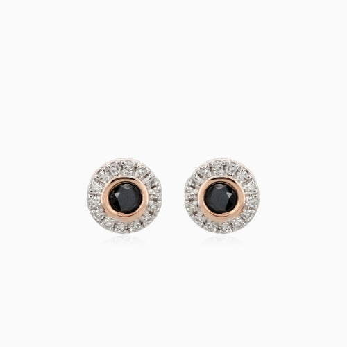 Stylish rose gold earrings with black and white diamonds