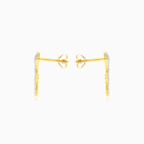 Natural round diamond yellow gold snake stud earrings