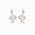 Natural round diamond yellow gold snake stud earrings