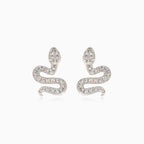 Gold mini snake diamond earrings