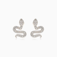 Gold mini snake diamond earrings