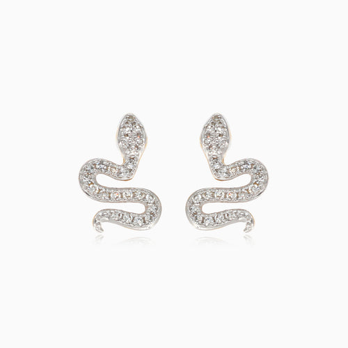 Gold mini snake diamond earrings