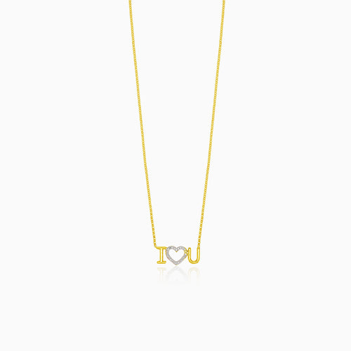 Moderní zlatý diamantový náhrdelník s nápisem I Love You