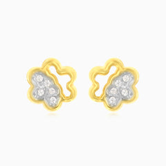 Two tone gold earrings with lustrous cubic zirconia