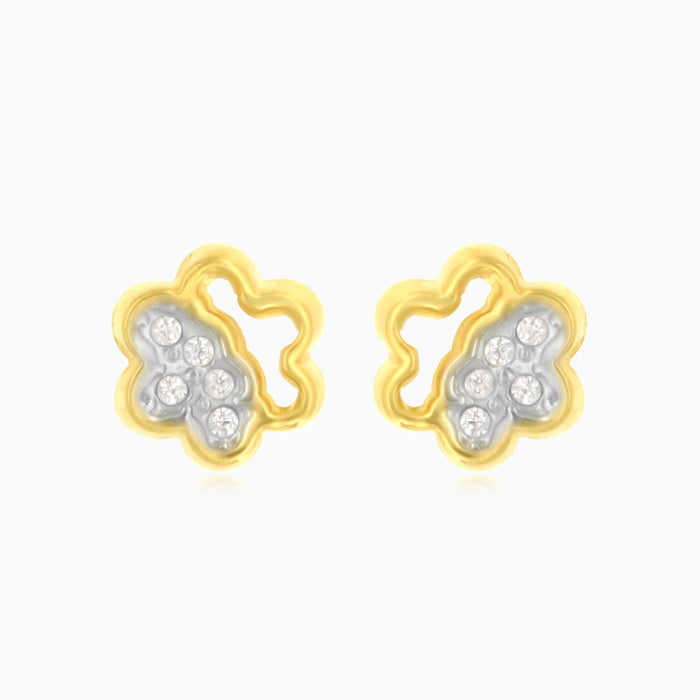 Two tone gold earrings with lustrous cubic zirconia