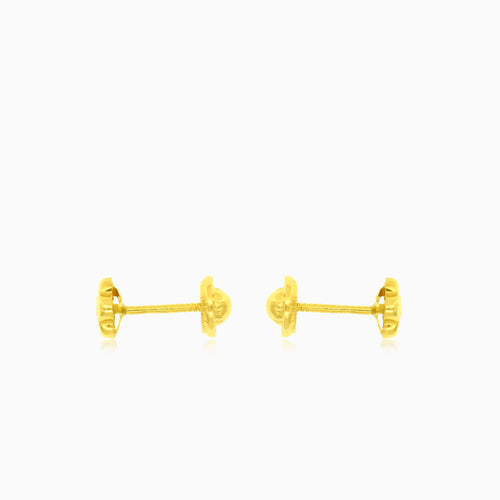 Yellow gold small flower with cubic zirconia earrings