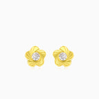 Náušnice ze žlutého zlata s malým květem a kubickými zirkony