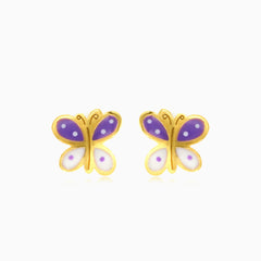 Yellow gold enamel butterfly baby screwback stud kid earrings