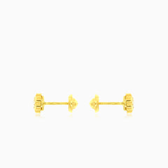 Yellow gold flower with cubic zirconia earrings