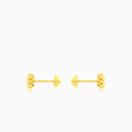 Yellow gold flower with cubic zirconia earrings