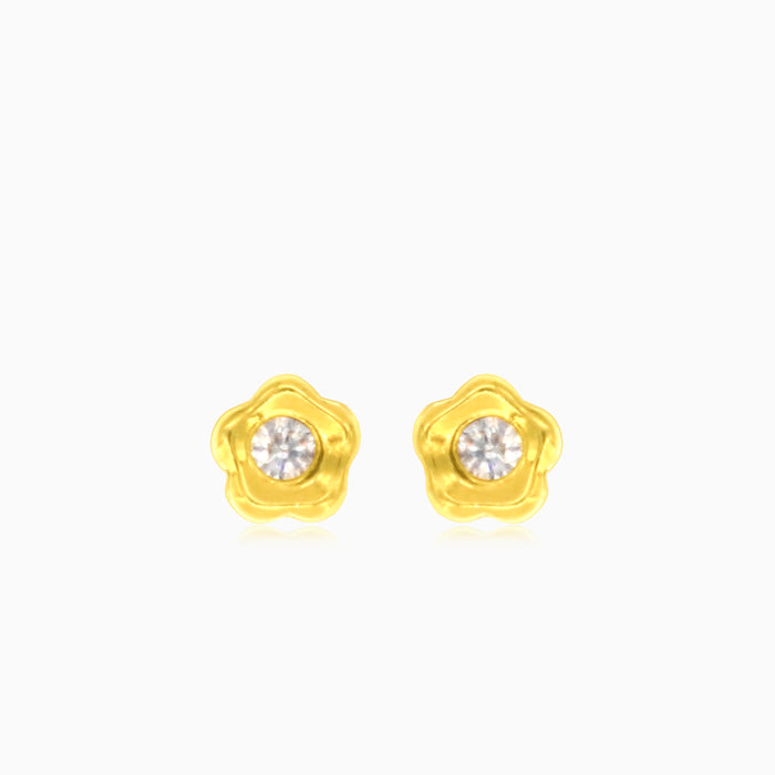 Pendientes de flor de oro amarillo con circonita cúbica