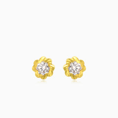 Yellow gold flower baby earrings with cubic zirconia