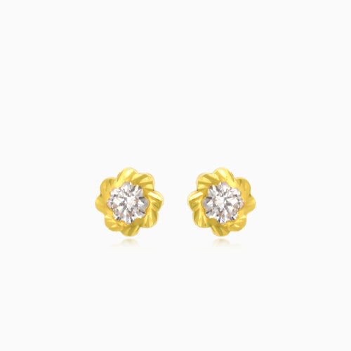 Yellow gold flower baby earrings with cubic zirconia