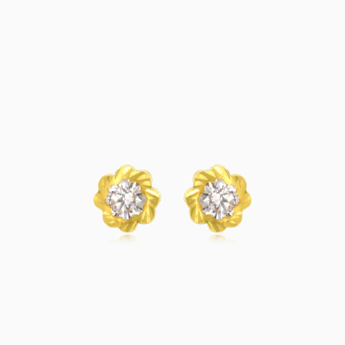 Pendientes de bebé con flor de oro amarillo y circonita cúbica