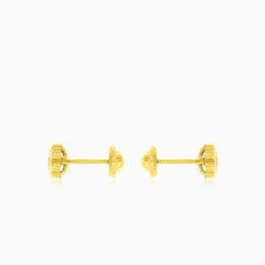 Gold flower with cubic zirconia stud earrings