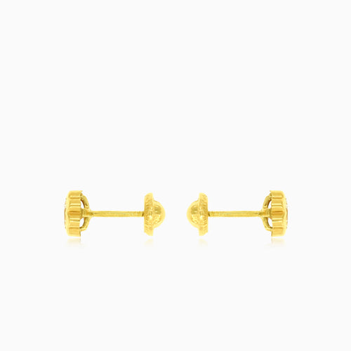 Gold flower with cubic zirconia stud earrings