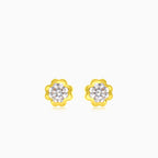 Gold flower with cubic zirconia stud earrings