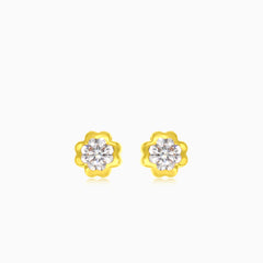 Gold flower with cubic zirconia stud earrings