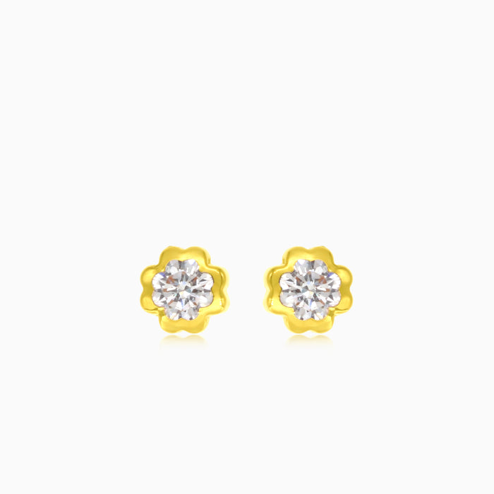 Gold Flower with Cubic Zirconia Stud Earrings