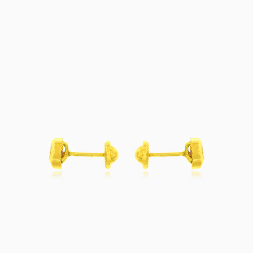 Yellow gold tiny cubic zirconia heart stud earrings
