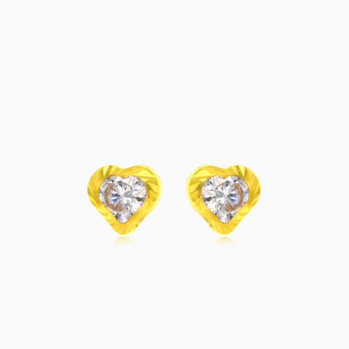 Tiny heart with cubic zirconia gold earrings