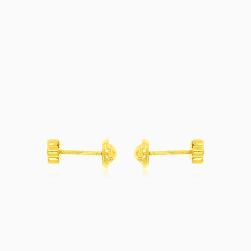 Yellow gold cute flower earrings with cubic zirconia