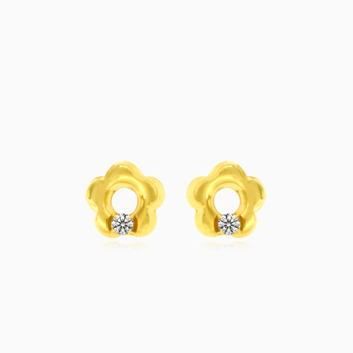 Yellow gold cute flower earrings with cubic zirconia