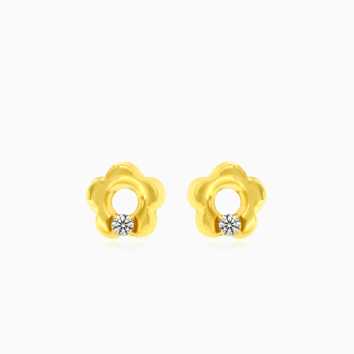 Boucles d'oreilles en or jaune avec fleurs mignonnes et zircon cubique
