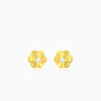 Yellow gold and cubic zirconia childrens and baby girls flower stud earrings