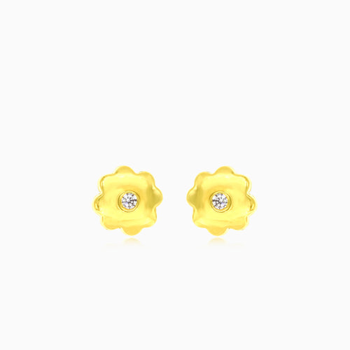 Náušnice ze žlutého zlata s květinou a kubickým zirkonem