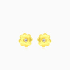 Náušnice ze žlutého zlata s květinou a kubickým zirkonem