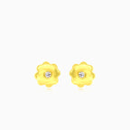 Yellow gold flower with cubic zirconia earrings