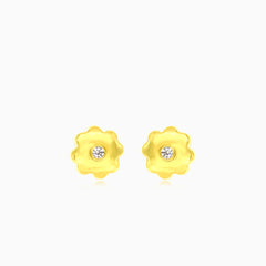 Yellow gold flower with cubic zirconia earrings