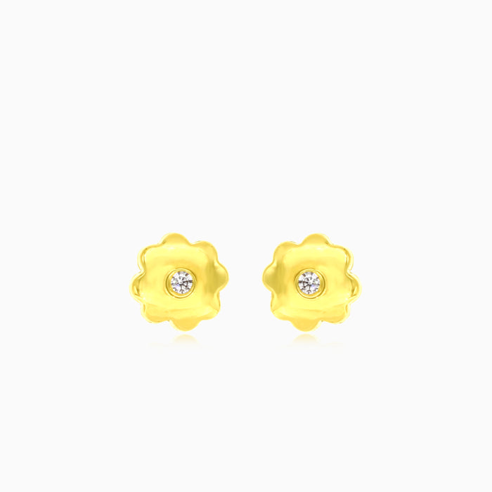 Pendientes de flor de oro amarillo con circonita cúbica
