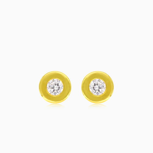 Yellow gold round earrings with lustrous cubic zirconia